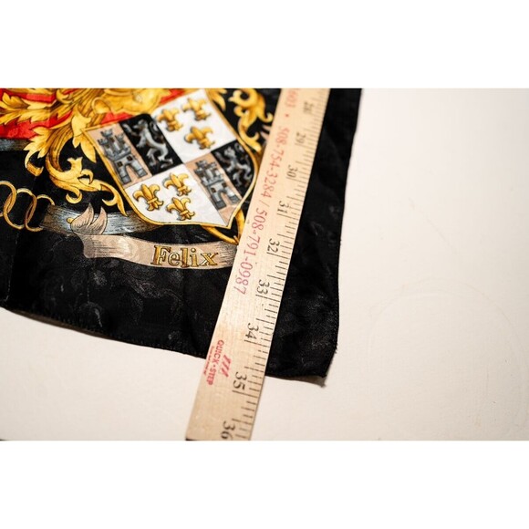 Felix Buhler Vintage Scarf 100% Silk black red gold crest castlecore 34" x 34" - Picture 4 of 5